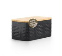 LARS NYSØM Bread Box I Metal bread box for long lasting freshness with non-slip pads I Baked goods Bin with bamboo lid usable as cutting board I 34.5x18.5x15.8cm (Carbon Black)