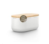 LARS NYSØM Bread Box I Metal bread box for long lasting freshness with non-slip pads I Baked goods Bin with bamboo lid usable as cutting board I 34.5x18.5x15.8cm (Arctic White)