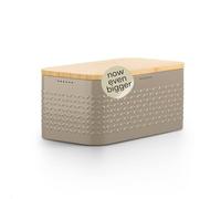 LARS NYSØM Bread Box I Metal bread box for long lasting freshness with non-slip pads I Baked goods Bin with bamboo lid usable as cutting board I 34.5x18.5x15.8cm (Taupe Brown)