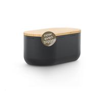 LARS NYSØM Bread Box I Metal bread box for long lasting freshness with non-slip pads I Baked goods Bin with bamboo lid usable as cutting board I 34.5x18.5x15.8cm (Carbon Black)