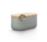 LARS NYSØM Bread Box I Metal bread box for long lasting freshness with non-slip pads I Baked goods Bin with bamboo lid usable as cutting board I 34.5x18.5x15.8cm (Ash Gray)