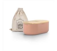 LARS NYSØM Bread Box I Metal bread box with linen bag for long lasting freshness I Baked goods Bin with bamboo lid usable as cutting board I 14.2x7.5x5.1 In (Blush Rose)