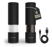 LARS NYSØM Electric Salt and Pepper Grinder Set I Automatic Salt and Pepper Mills with Adjustable Ceramic Grinder I USB Rechargeable Electric Spice Mill Set with LED Light (Carbon Black)