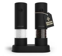 LARS NYSØM Electric Salt and Pepper Grinder Set I Automatic Salt and Pepper Mills with Adjustable Ceramic Grinder I AAA-Battery Operated Electric Spice Mill Set (Carbon Black)