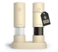 LARS NYSØM Electric Salt and Pepper Grinder Set I Automatic Salt and Pepper Mills with Adjustable Ceramic Grinder I AAA-Battery Operated Electric Spice Mill Set (Almond Beige)