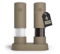 LARS NYSØM Electric Salt and Pepper Grinder Set I Automatic Salt and Pepper Mills with Adjustable Ceramic Grinder I AAA-Battery Operated Electric Spice Mill Set (Taupe Brown)