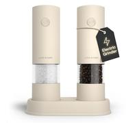LARS NYSØM Electric Salt and Pepper Grinder Set I Automatic Salt and Pepper Mills with Adjustable Ceramic Grinder I AAA-Battery Operated Electric Spice Mill Set (Cream Beige)