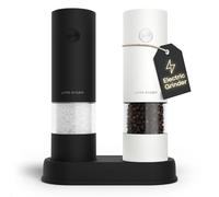 LARS NYSØM Electric Salt and Pepper Grinder Set I Automatic Salt and Pepper Mills with Adjustable Ceramic Grinder I AAA-Battery Operated Electric Spice Mill Set (Black/White)