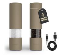 LARS NYSØM Electric Salt and Pepper Grinder Set I Automatic Salt and Pepper Mills with Adjustable Ceramic Grinder I USB Rechargeable Electric Spice Mill Set with LED Light (Taupe Brown)