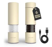 LARS NYSØM Electric Salt and Pepper Grinder Set I Automatic Salt and Pepper Mills with Adjustable Ceramic Grinder I USB Rechargeable Electric Spice Mill Set with LED Light (Almond Beige)