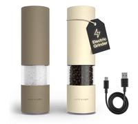 LARS NYSØM Electric Salt and Pepper Grinder Set I Automatic Salt and Pepper Mills with Adjustable Ceramic Grinder I USB Rechargeable Electric Spice Mill Set with LED Light (Brown/Beige)