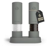 LARS NYSØM Electric Salt and Pepper Grinder Set I Automatic Salt and Pepper Mills with Adjustable Ceramic Grinder I Battery Operated Electric Spice Mill Set (Ash Gray)
