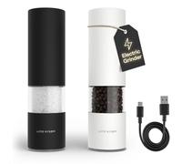 LARS NYSØM Electric Salt and Pepper Grinder Set I Automatic Salt and Pepper Mills with Adjustable Ceramic Grinder I USB Rechargeable Electric Spice Mill Set with LED Light (Black/White)