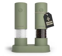 LARS NYSØM Electric Salt and Pepper Grinder Set I Automatic Salt and Pepper Mills with Adjustable Ceramic Grinder I AAA-Battery Operated Electric Spice Mill Set (Sage Green)