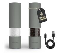 LARS NYSØM Electric Salt and Pepper Grinder Set I Automatic Salt and Pepper Mills with Adjustable Ceramic Grinder I USB Rechargeable Electric Spice Mill Set with LED Light (Ash Gray)