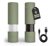LARS NYSØM Electric Salt and Pepper Grinder Set I Automatic Salt and Pepper Mills with Adjustable Ceramic Grinder I USB Rechargeable Electric Spice Mill Set with LED Light (Sage Green)