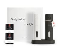 LARS NYSØM Electric Spice Mills & Spices Gift Set - Salt and Pepper Mills Set with 2 pre-Packed Spice Jars (Salt, Pepper) - Sl ift Box (Black/White)