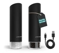 LARS NYSØM Gravity Grinder - Electric Salt & Pepper Grinder Set - USB-C Rechargeable Automatic Spice Grinder, Adjustable Coarseness, One-Handed Operation for Kitchen (Carbon Black)