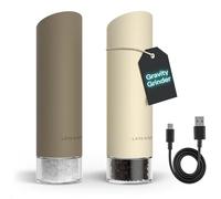 LARS NYSØM Gravity Grinder - Electric Salt & Pepper Grinder Set - USB-C Rechargeable Automatic Spice Grinder, Adjustable Coarseness, One-Handed Operation for Kitchen (Brown/Beige)
