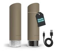 LARS NYSØM Gravity Grinder - Electric Salt & Pepper Grinder Set - USB-C Rechargeable Automatic Spice Grinder, Adjustable Coarseness, One-Handed Operation for Kitchen (Taupe Brown)