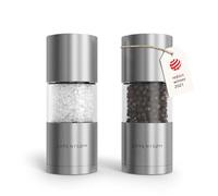 LARS NYSØM Salt and Pepper Grinder Set, Manual Salt and Pepper Mills with Adjustable Ceramic Grinder, Design Spice Shaker Set (Stainless Steel)