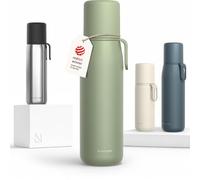LARS NYSØM Stainless Steel Insulated Water Bottle - Double Wall Thermal Water Bottle with Cup & Carry Strap, Leakproof Metal Bottle for Travel, Office & Outdoor (Sage Green, 1000ml)