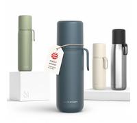 LARS NYSØM Stainless Steel Insulated Water Bottle - Double Wall Thermal Water Bottle with Cup & Carry Strap, Leakproof Metal Bottle for Travel, Office & Outdoor (Stone Blue, 500ml)