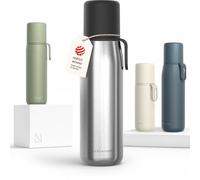 LARS NYSØM Stainless Steel Insulated Water Bottle - Double Wall Thermal Water Bottle with Cup & Carry Strap, Leakproof Metal Bottle for Travel, Office & Outdoor (Stainless Steel, 1000ml)