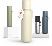LARS NYSØM Stainless Steel Insulated Water Bottle - Double Wall Thermal Water Bottle with Cup & Carry Strap, Leakproof Metal Bottle for Travel, Office & Outdoor (Almond Beige, 1000ml)