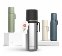 LARS NYSØM Stainless Steel Insulated Water Bottle - Double Wall Thermal Water Bottle with Cup & Carry Strap, Leakproof Metal Bottle for Travel, Office & Outdoor (Stainless Steel, 500ml)