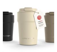 LARS NYSØM Thermo Coffee Mug-to-go 13oz | Travel Mug 0.38 L with Insulation | Silicone Grip Base | Leak Proof Stainless Steel Tumbler for Coffee and Tea on the Go (Almond Beige - Powder, 380ml)