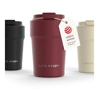 LARS NYSØM Thermo Coffee Mug-to-go 13oz | Travel Mug 0.38 L with Insulation | Silicone Grip Base | Leak Proof Stainless Steel Tumbler for Coffee and Tea on The Go (Berry Red - Powder, 380ml)