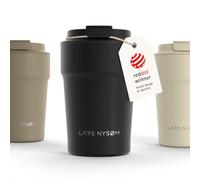 LARS NYSØM Thermo Coffee Mug-to-go 13oz | Travel Mug 0.38 L with Insulation | Silicone Grip Base | Leak Proof Stainless Steel Tumbler for Coffee and Tea on the Go (Carbon Black - Powder, 380ml)