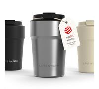 LARS NYSØM Thermo Coffee Mug-to-go 13oz | Travel Mug 0.38 L with Insulation | Silicone Grip Base | Leak Proof Stainless Steel Tumbler for Coffee and Tea on the Go (Stainless Steel - Powder, 380ml)