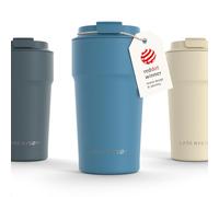 LARS NYSØM Thermo Coffee Mug-to-go 17oz | Travel Mug 0.5 L with Insulation | Silicone Grip Base | Leak Proof Stainless Steel Tumbler for Coffee and Tea on The Go (Calypso Blue - Powder, 500ml)