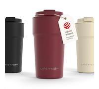 LARS NYSØM Thermo Coffee Mug-to-go 17oz | Travel Mug 0.5 L with Insulation | Silicone Grip Base | Leak Proof Stainless Steel Tumbler for Coffee and Tea on The Go (Berry Red - Powder, 500ml)