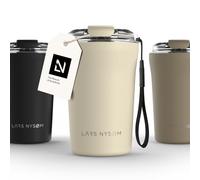 LARS NYSØM Thermo Coffee Mug-to-go with Strap 13oz | Travel Mug 0.38 Liter with Insulation | Leak Proof Stainless Steel Thermal Tumbler for Coffee and Tea to Go (Almond Beige, 380ml)