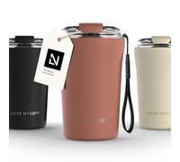 LARS NYSØM Thermo Coffee Mug-to-go with Strap 13oz | Travel Mug 0.38 Liter with Insulation | Leak Proof Stainless Steel Thermal Tumbler for Coffee and Tea to Go (Brick Red, 380ml)