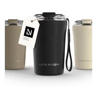 LARS NYSØM Thermo Coffee Mug-to-go with Strap 13oz | Travel Mug 0.38 Liter with Insulation | Leak Proof Stainless Steel Thermal Tumbler for Coffee and Tea to Go (Carbon Black, 380ml)