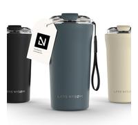 LARS NYSØM Thermo Coffee Mug-to-go with Strap 17oz | Travel Mug 0.5 Liter with Insulation | Leak Proof Stainless Steel Thermal Tumbler for Coffee and Tea to Go (Stone Blue, 500ml)