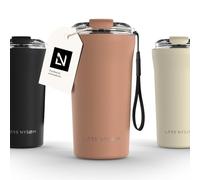 LARS NYSØM Thermo Coffee Mug-to-go with Strap 17oz | Travel Mug 0.5 Liter with Insulation | Leak Proof Stainless Steel Thermal Tumbler for Coffee and Tea to Go (Blush Rose, 500ml)