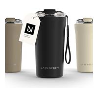 LARS NYSØM Thermo Coffee Mug-to-go with Strap 17oz | Travel Mug 0.5 Liter with Insulation | Leak Proof Stainless Steel Thermal Tumbler for Coffee and Tea to Go (Carbon Black, 500ml)