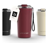 LARS NYSØM Thermo Coffee Mug-to-go with Strap 17oz | Travel Mug 0.5 Liter with Insulation | Leak Proof Stainless Steel Thermal Tumbler for Coffee and Tea to Go (Berry Red, 500ml)