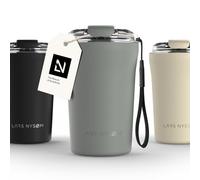 LARS NYSØM Thermo Coffee Mug to go with Strap 380ml - Coffee Travel Mug | Keep Drinks 4h Hot and 8h Cold - Stainless Steel Thermal Tumbler for Coffee and Tea to Go - Leak Proof Lid Coffee Travel Cup