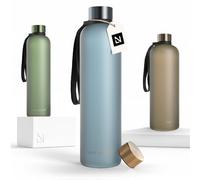 LARS NYSØM Water Bottle 34oz | Drinking Bottle 1 Liter | Ultralight Tritan Sports Flask leak-proof | Ideal for sports, office, yoga | 2 lids included (Blue - Gold, 1000ml)