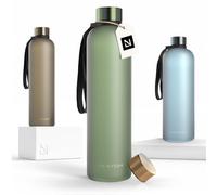 LARS NYSØM Water Bottle 34oz | Drinking Bottle 1 Liter | Ultralight Tritan Sports Flask leak-proof | Ideal for sports, office, yoga | 2 lids included (Sage Green, 1000ml)