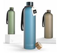 LARS NYSØM Water Bottle 34oz | Drinking Bottle 1 Liter | Ultralight Tritan Sports Flask leak-proof | Ideal for sports, office, yoga | 2 lids included (Calypso Blue, 1000ml)