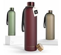 LARS NYSØM Water Bottle 34oz | Drinking Bottle 1 Liter | Ultralight Tritan Sports Flask leak-proof | Ideal for sports, office, yoga | 2 lids included (Red - Gold, 1000ml)