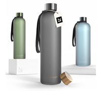 LARS NYSØM Water Bottle 34oz | Drinking Bottle 1 Liter | Ultralight Tritan Sports Flask leak-proof | Ideal for sports, office, yoga | 2 lids included (Gray - Gold, 1000ml)