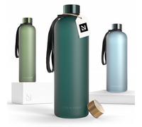 LARS NYSØM Water Bottle 51oz | Drinking Bottle 1,5Liter | Ultralight Tritan Sports Flask leak-proof | Ideal for sports, office, yoga | 2 lids included (Pine Green, XL 1500ml)